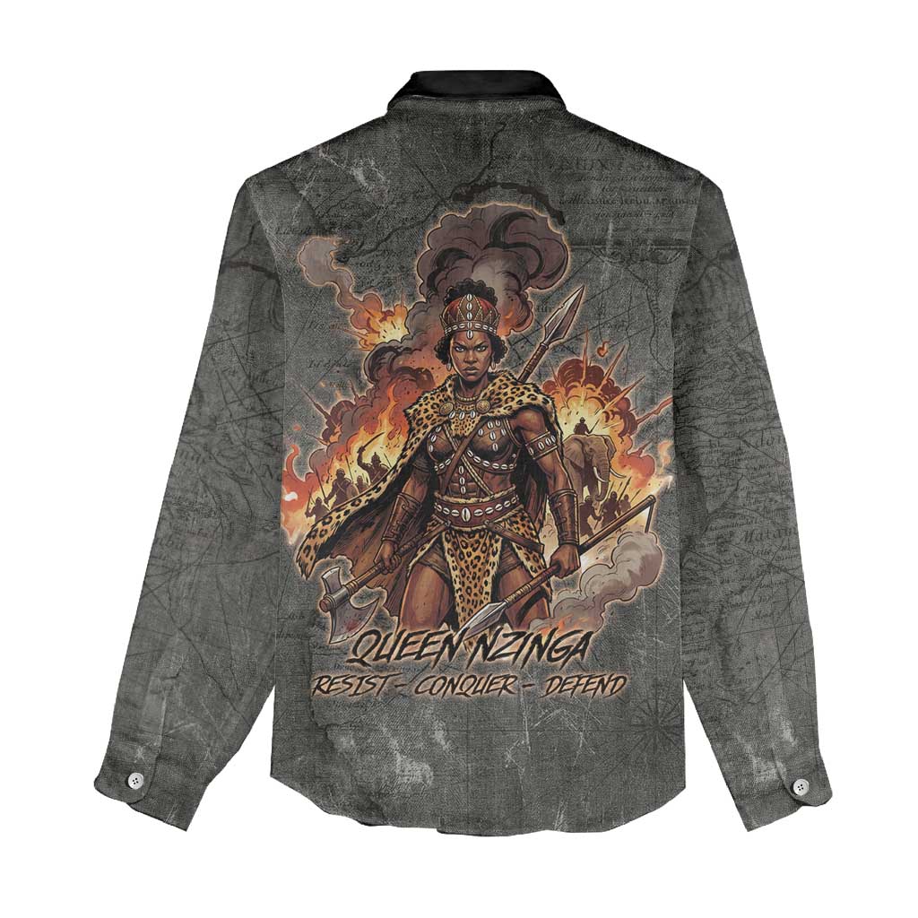 Queen Nzinga Women Casual Shirt Fierce African Warrior Queen - Dark Tribal Fire Art - Wonder Print Shop