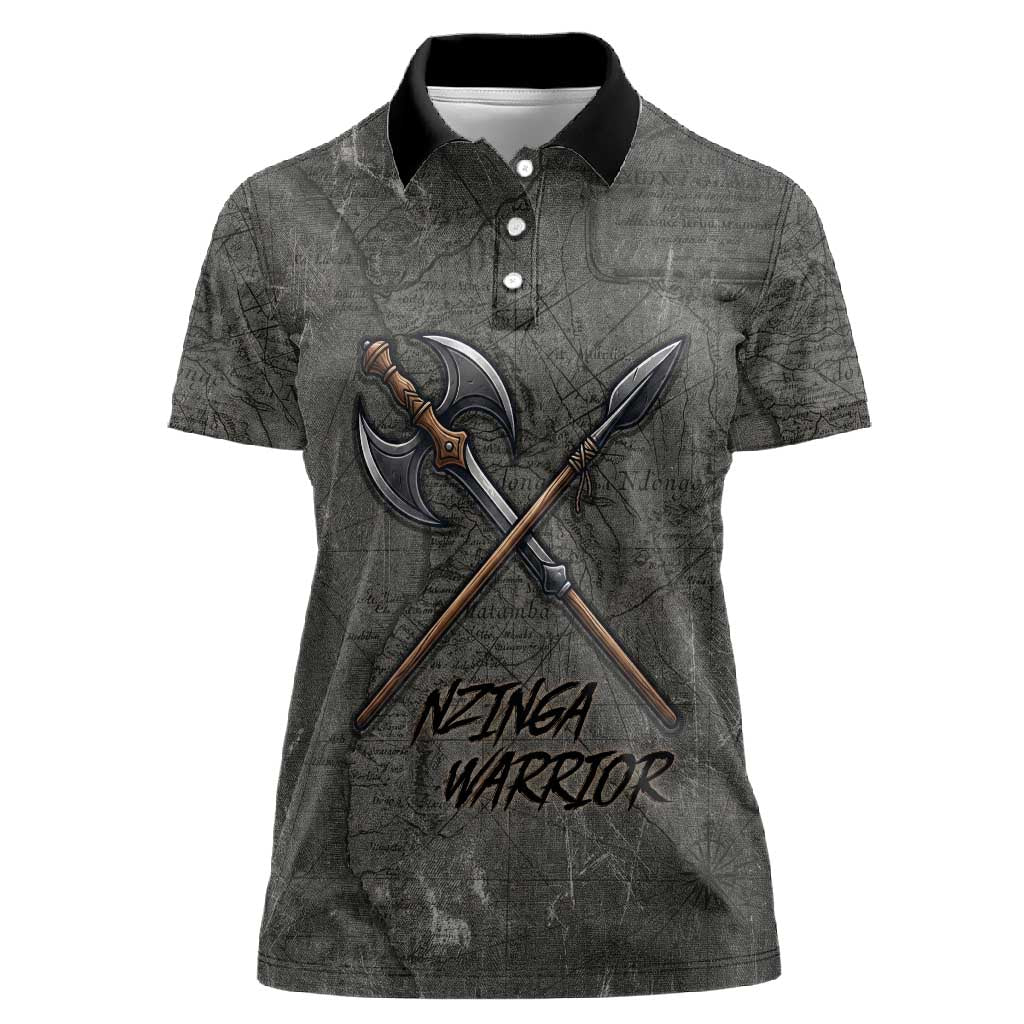 Queen Nzinga Women Polo Shirt Fierce African Warrior Queen - Dark Tribal Fire Art - Wonder Print Shop