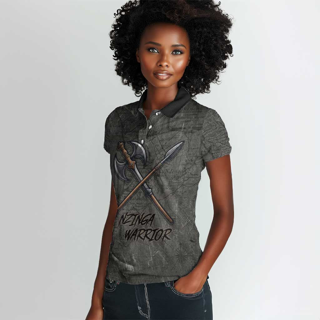 Queen Nzinga Women Polo Shirt Fierce African Warrior Queen - Dark Tribal Fire Art - Wonder Print Shop
