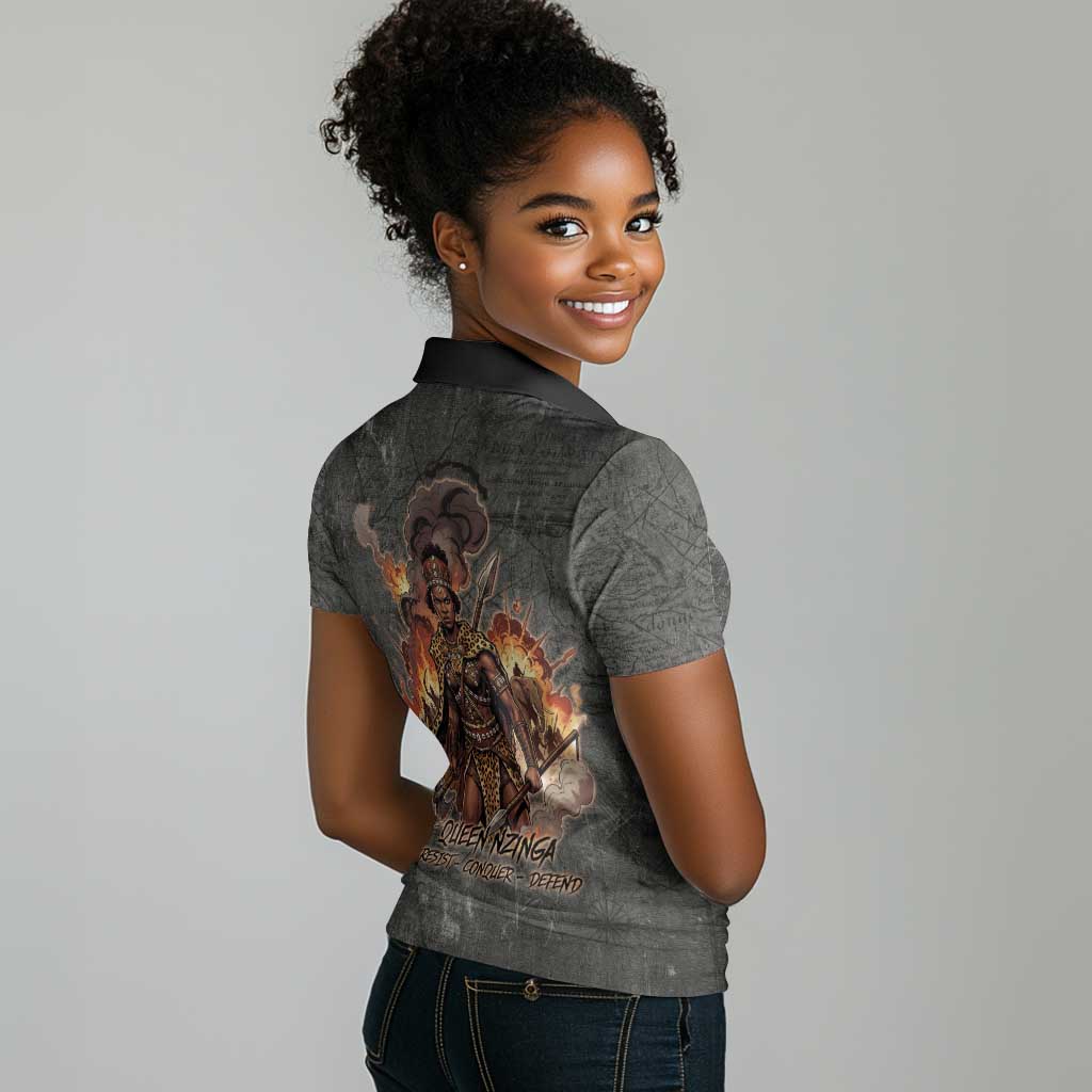 Queen Nzinga Women Polo Shirt Fierce African Warrior Queen - Dark Tribal Fire Art - Wonder Print Shop