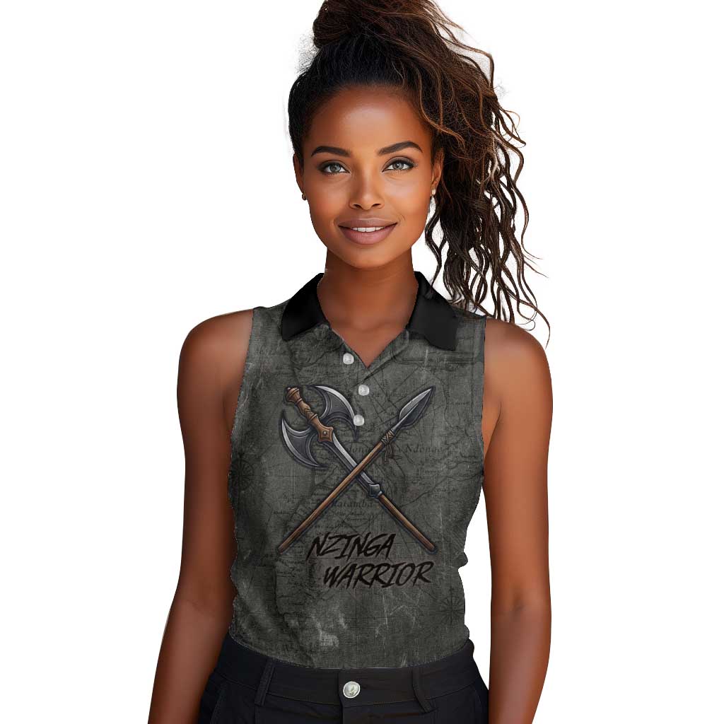 Queen Nzinga Women Sleeveless Polo Shirt Fierce African Warrior Queen - Dark Tribal Fire Art - Wonder Print Shop