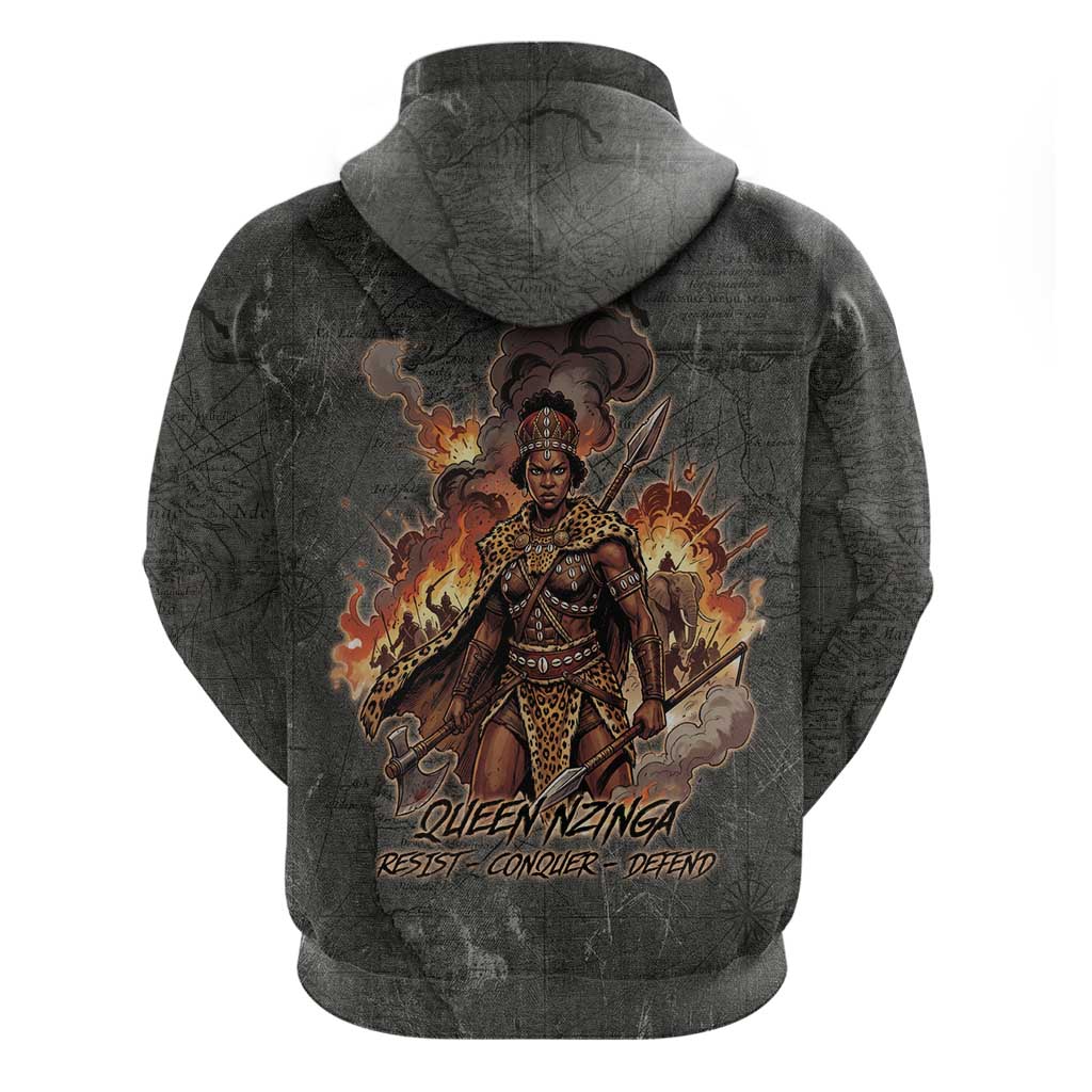 Queen Nzinga Zip Hoodie Fierce African Warrior Queen - Dark Tribal Fire Art - Wonder Print Shop