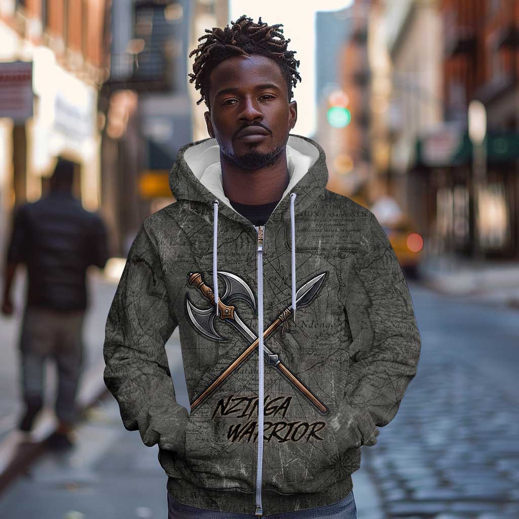 Queen Nzinga Zip Hoodie Fierce African Warrior Queen - Dark Tribal Fire Art - Wonder Print Shop