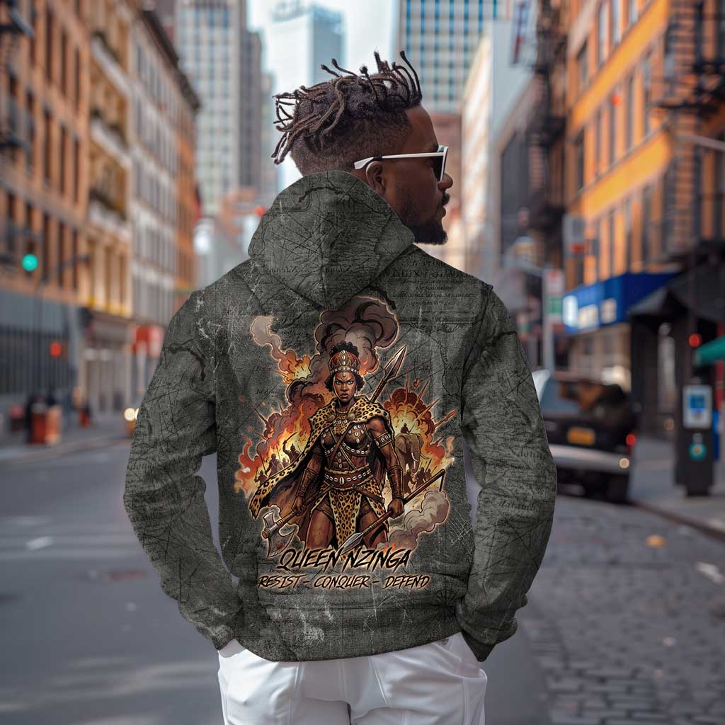 Queen Nzinga Zip Hoodie Fierce African Warrior Queen - Dark Tribal Fire Art - Wonder Print Shop