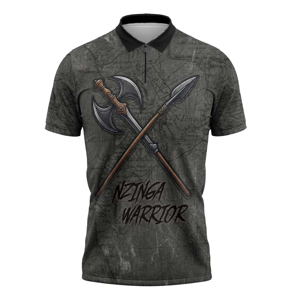 Queen Nzinga Zipper Polo Shirt Fierce African Warrior Queen - Dark Tribal Fire Art - Wonder Print Shop