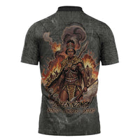 Queen Nzinga Zipper Polo Shirt Fierce African Warrior Queen - Dark Tribal Fire Art - Wonder Print Shop