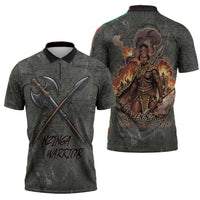 Queen Nzinga Zipper Polo Shirt Fierce African Warrior Queen - Dark Tribal Fire Art - Wonder Print Shop
