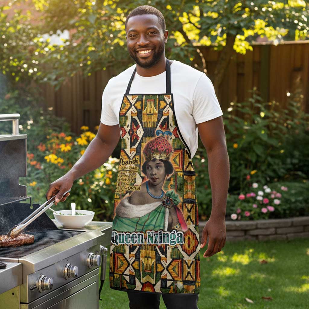 Queen Nzinga Apron Mbandi Traditional Regal Portrait Empowerment Quote African Female Leadership - Wonder Print Shop