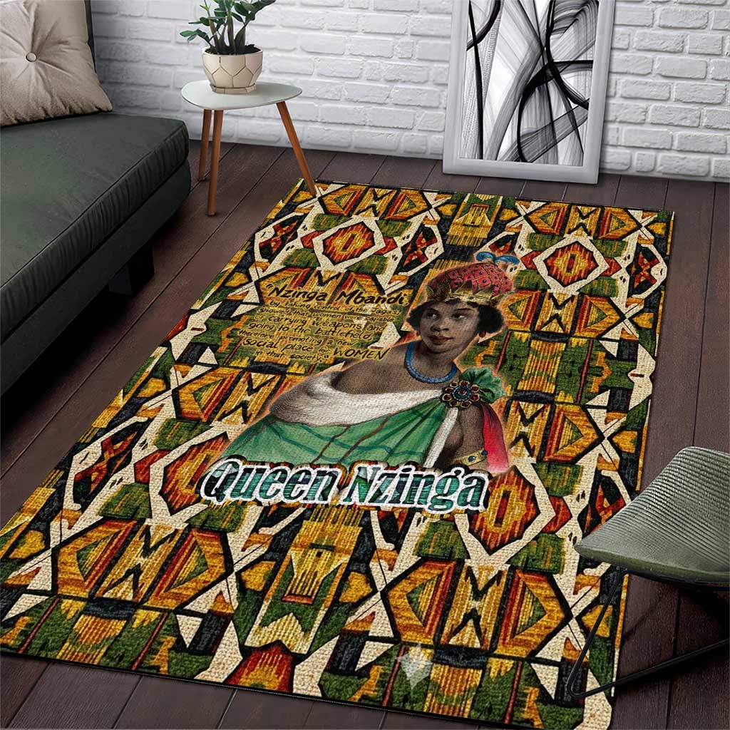 Queen Nzinga Area Rug Mbandi Traditional Regal Portrait Empowerment Quote African Female Leadership - Wonder Print Shop
