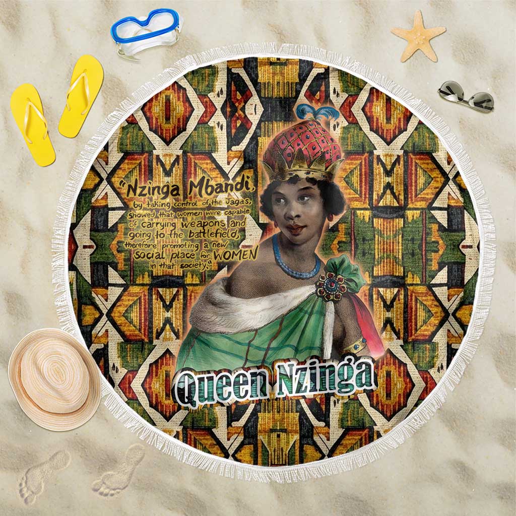 Queen Nzinga Beach Blanket Mbandi Traditional Regal Portrait Empowerment Quote African Female Leadership - Wonder Print Shop