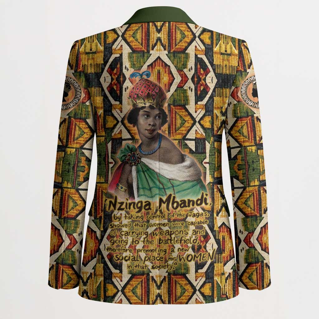 Queen Nzinga Blazer Mbandi Traditional Regal Portrait Empowerment Quote African Female Leadership - Wonder Print Shop