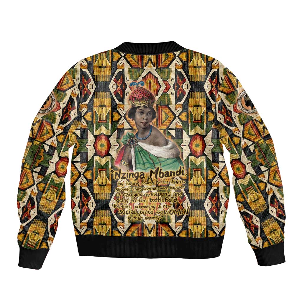Queen Nzinga Bomber Jacket Mbandi Traditional Regal Portrait Empowerment Quote African Female Leadership - Wonder Print Shop