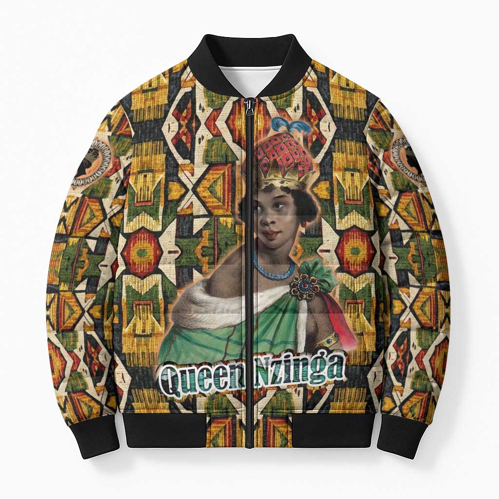 Queen Nzinga Bomber Puffer Jacket Mbandi Traditional Regal Portrait Empowerment Quote African Female Leadership - Wonder Print Shop