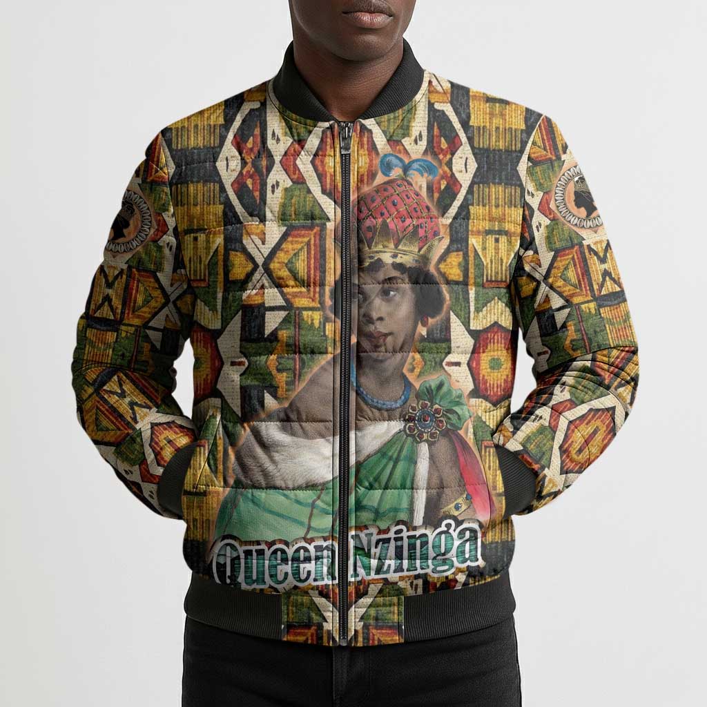 Queen Nzinga Bomber Puffer Jacket Mbandi Traditional Regal Portrait Empowerment Quote African Female Leadership - Wonder Print Shop