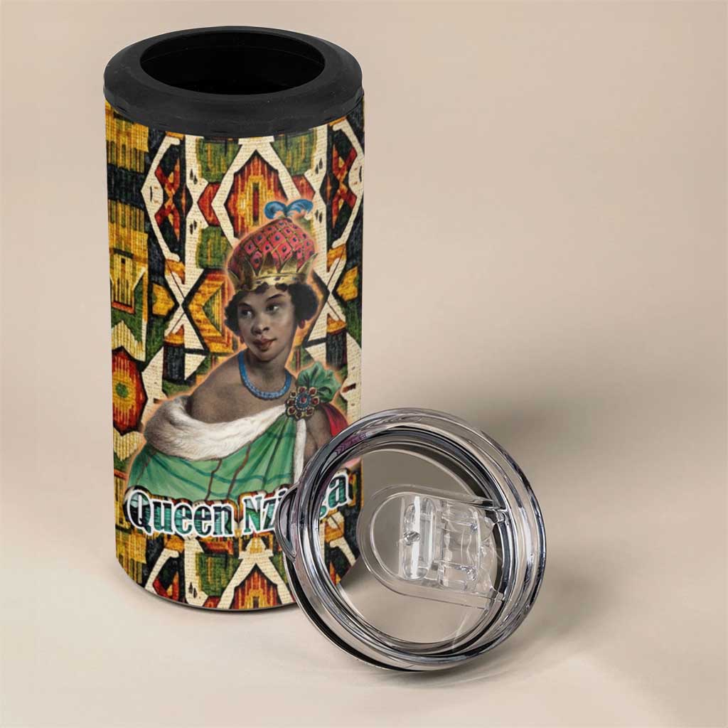 Queen Nzinga 4 in 1 Can Cooler Tumbler Mbandi Traditional Regal Portrait Empowerment Quote African Female Leadership - Wonder Print Shop