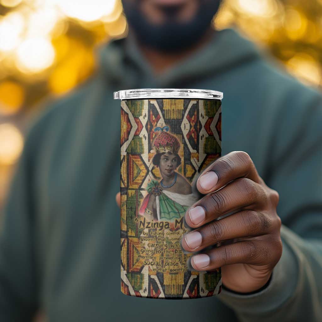 Queen Nzinga 4 in 1 Can Cooler Tumbler Mbandi Traditional Regal Portrait Empowerment Quote African Female Leadership - Wonder Print Shop