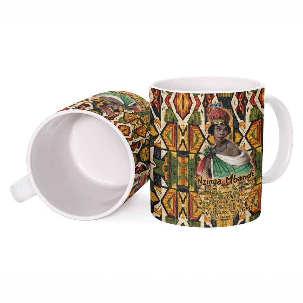 Queen Nzinga Ceramic Mug Mbandi Traditional Regal Portrait Empowerment Quote African Female Leadership - Wonder Print Shop