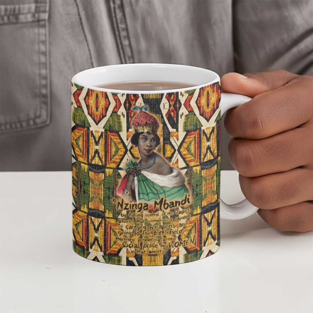 Queen Nzinga Ceramic Mug Mbandi Traditional Regal Portrait Empowerment Quote African Female Leadership - Wonder Print Shop