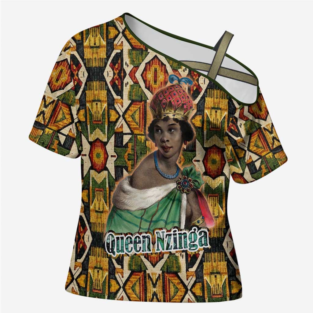 Queen Nzinga Cross Shoulder Shirt Mbandi Traditional Regal Portrait Empowerment Quote African Female Leadership - Wonder Print Shop