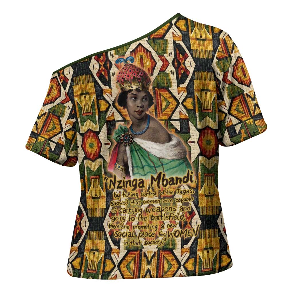 Queen Nzinga Cross Shoulder Shirt Mbandi Traditional Regal Portrait Empowerment Quote African Female Leadership - Wonder Print Shop