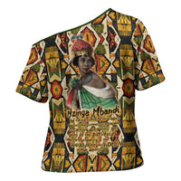 Queen Nzinga Cross Shoulder Shirt Mbandi Traditional Regal Portrait Empowerment Quote African Female Leadership - Wonder Print Shop