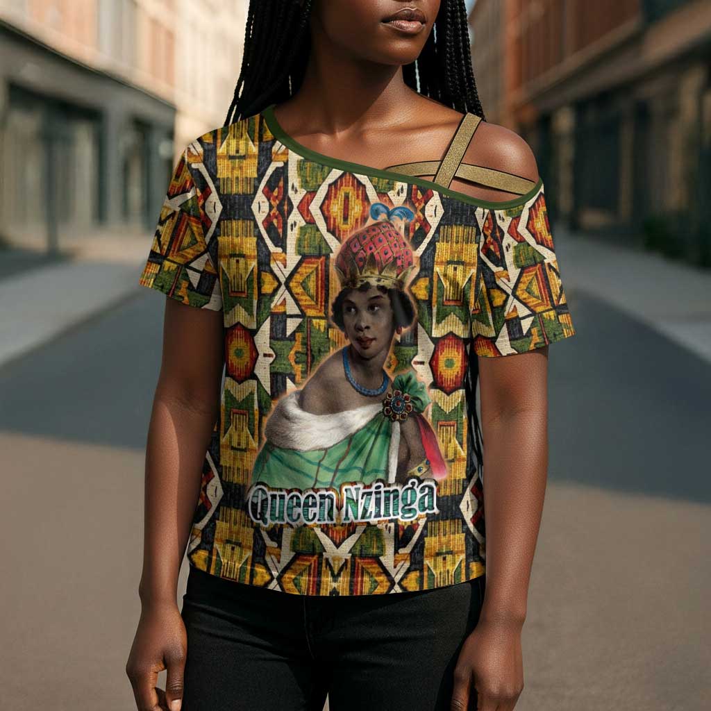 Queen Nzinga Cross Shoulder Shirt Mbandi Traditional Regal Portrait Empowerment Quote African Female Leadership - Wonder Print Shop