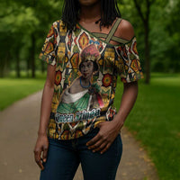 Queen Nzinga Cross Shoulder Shirt Mbandi Traditional Regal Portrait Empowerment Quote African Female Leadership - Wonder Print Shop