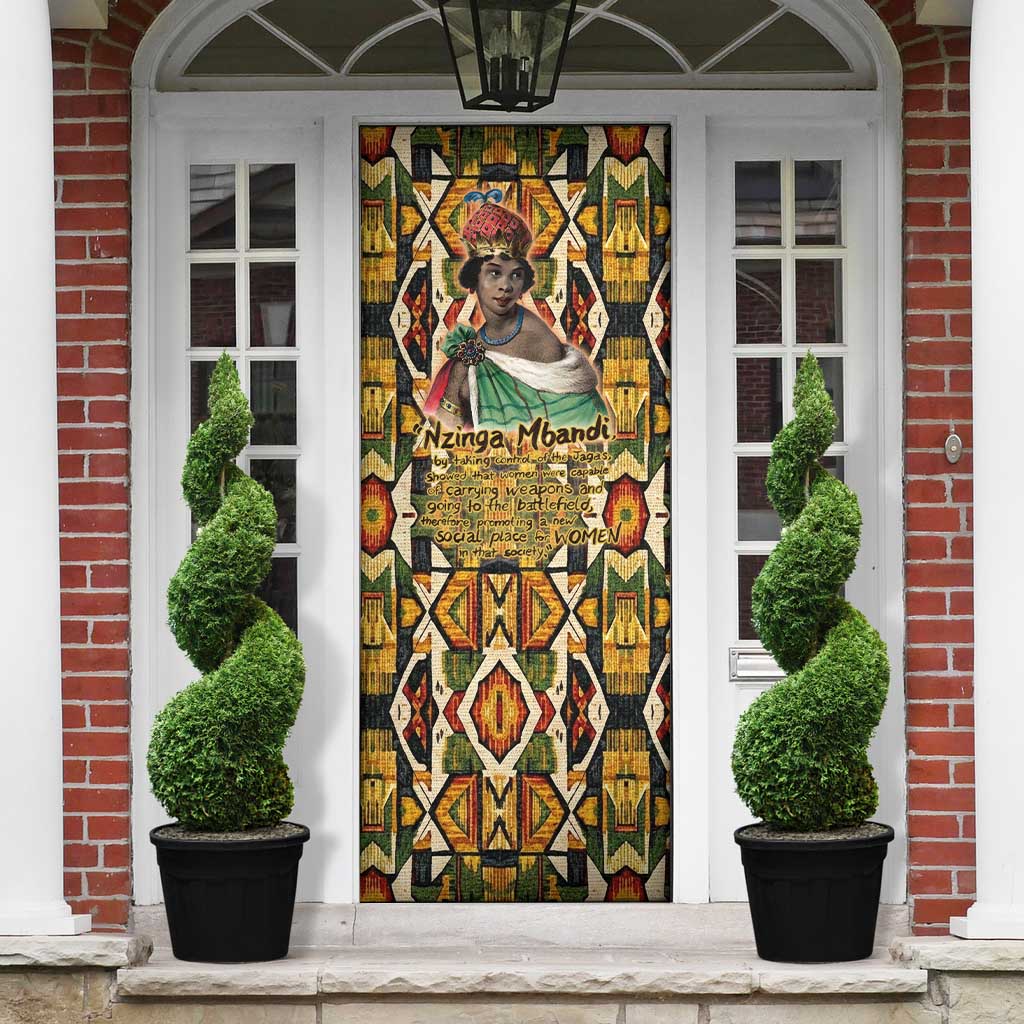Queen Nzinga Door Cover Mbandi Traditional Regal Portrait Empowerment Quote African Female Leadership - Wonder Print Shop