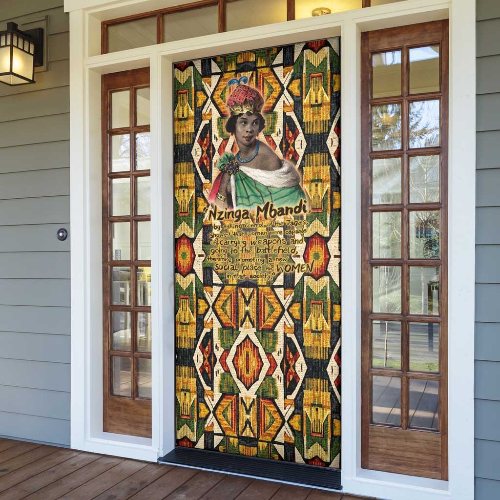 Queen Nzinga Door Cover Mbandi Traditional Regal Portrait Empowerment Quote African Female Leadership - Wonder Print Shop
