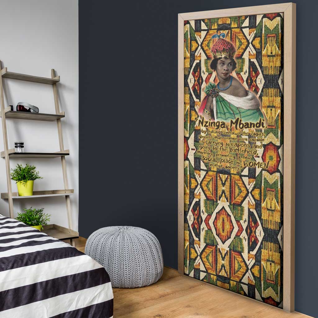 Queen Nzinga Door Cover Mbandi Traditional Regal Portrait Empowerment Quote African Female Leadership - Wonder Print Shop