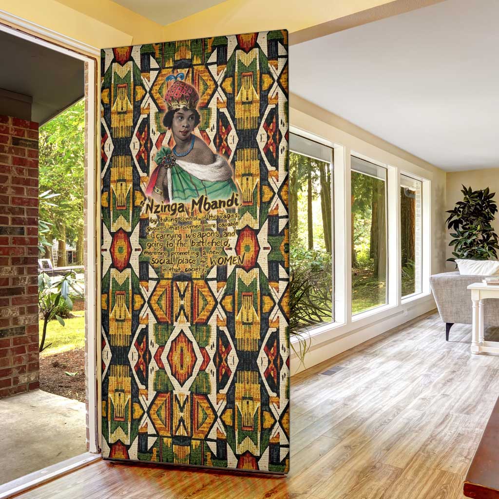 Queen Nzinga Door Cover Mbandi Traditional Regal Portrait Empowerment Quote African Female Leadership - Wonder Print Shop