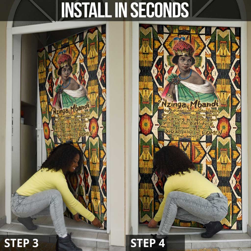 Queen Nzinga Door Cover Mbandi Traditional Regal Portrait Empowerment Quote African Female Leadership - Wonder Print Shop