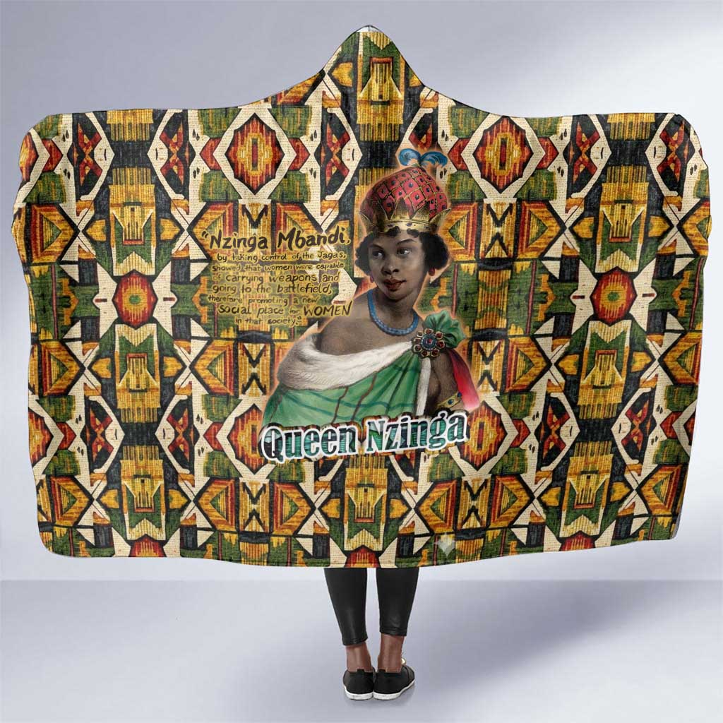 Queen Nzinga Hooded Blanket Mbandi Traditional Regal Portrait Empowerment Quote African Female Leadership - Wonder Print Shop