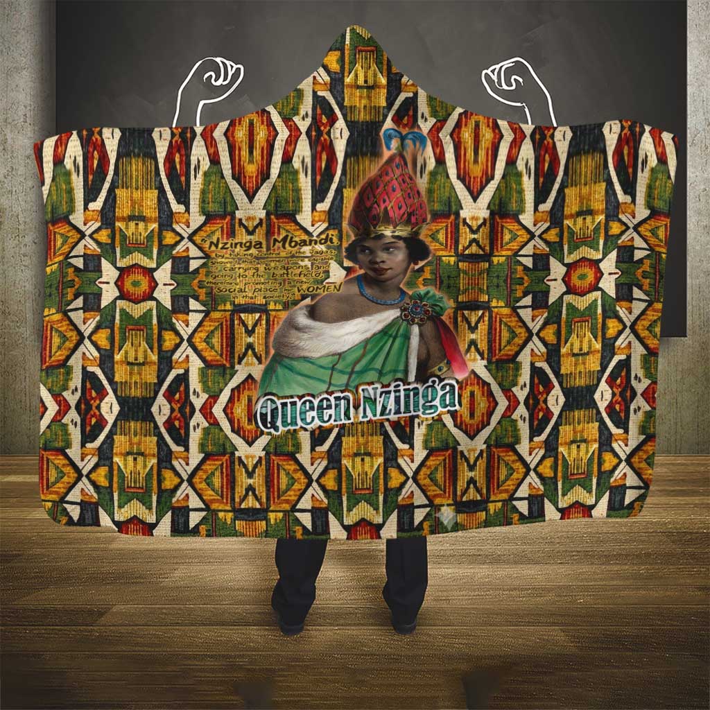 Queen Nzinga Hooded Blanket Mbandi Traditional Regal Portrait Empowerment Quote African Female Leadership - Wonder Print Shop