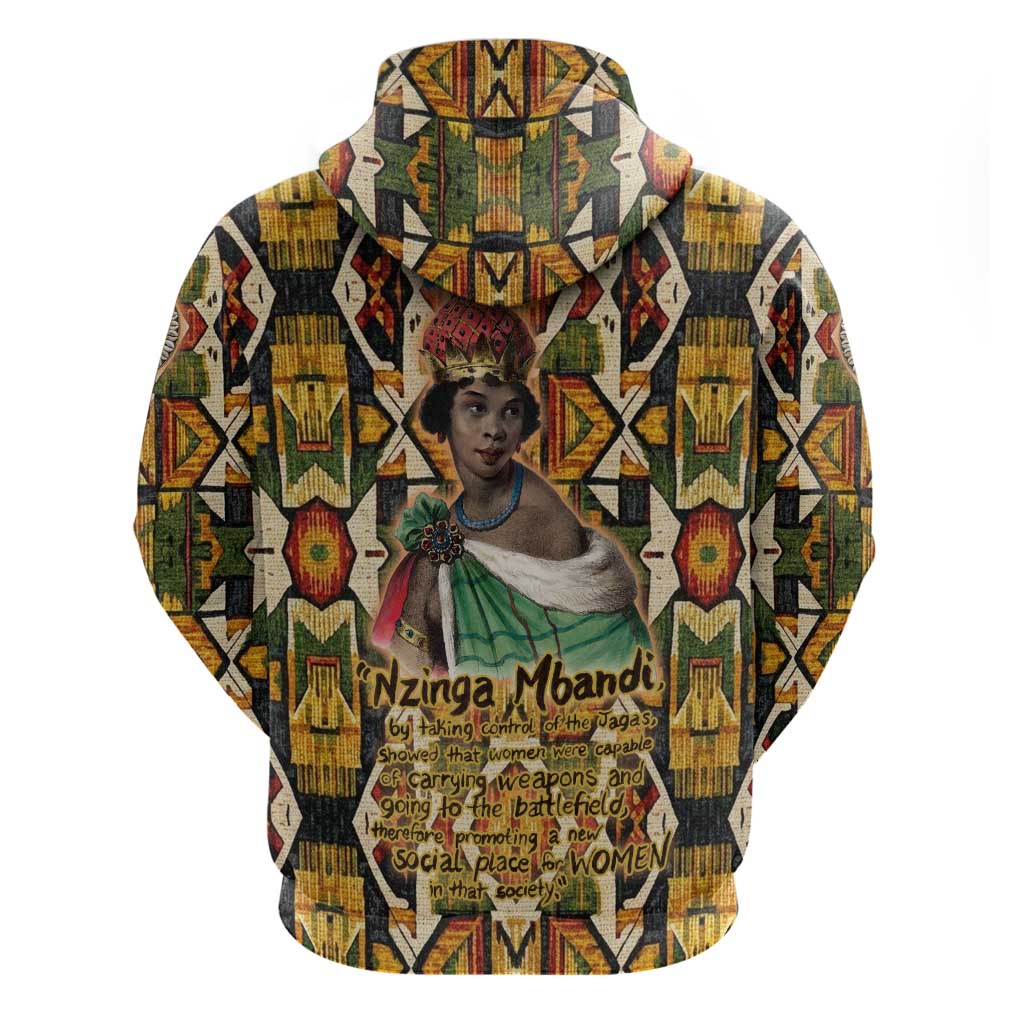 Queen Nzinga Hoodie Mbandi Traditional Regal Portrait Empowerment Quote African Female Leadership - Wonder Print Shop