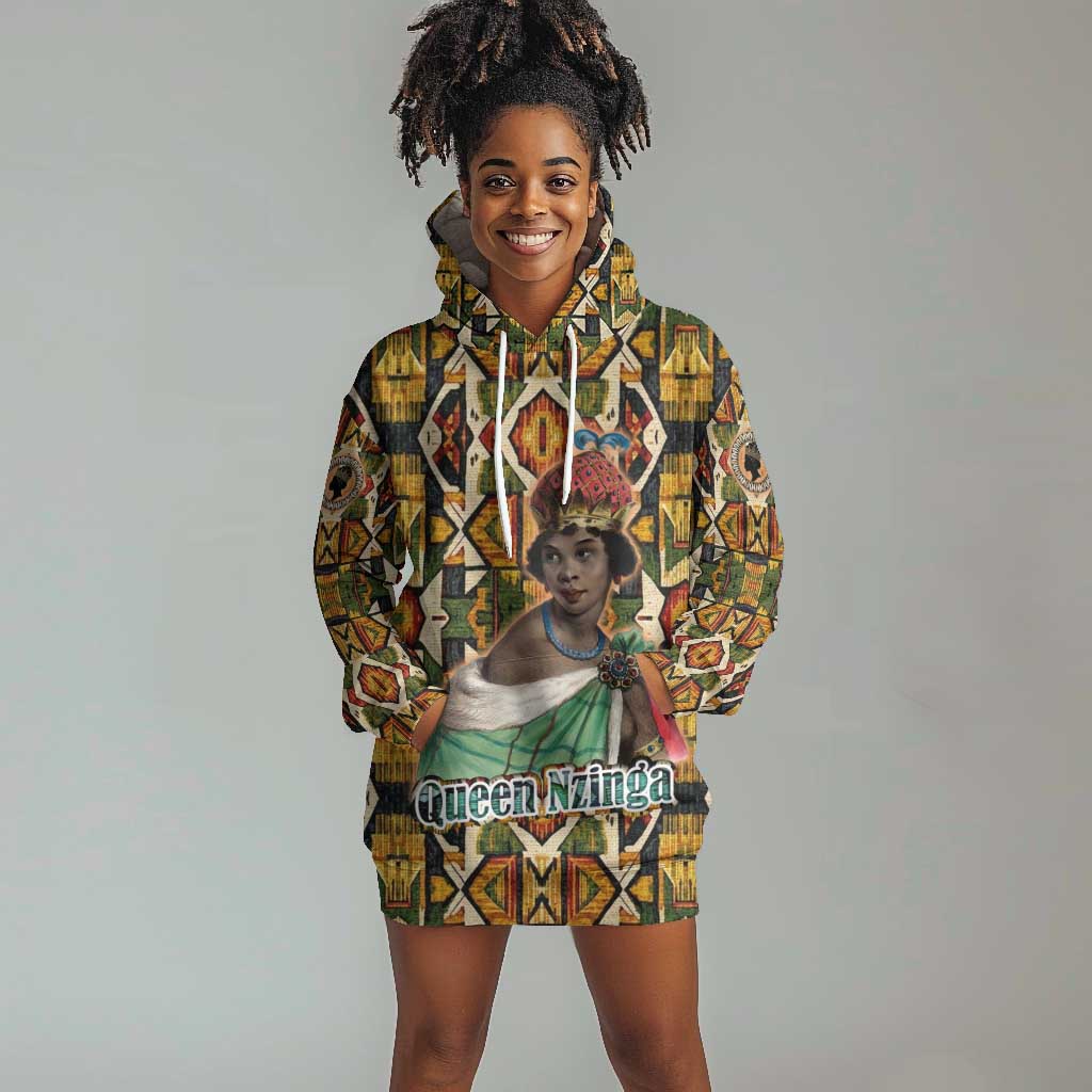 Queen Nzinga Hoodie Dress Mbandi Traditional Regal Portrait Empowerment Quote African Female Leadership - Wonder Print Shop