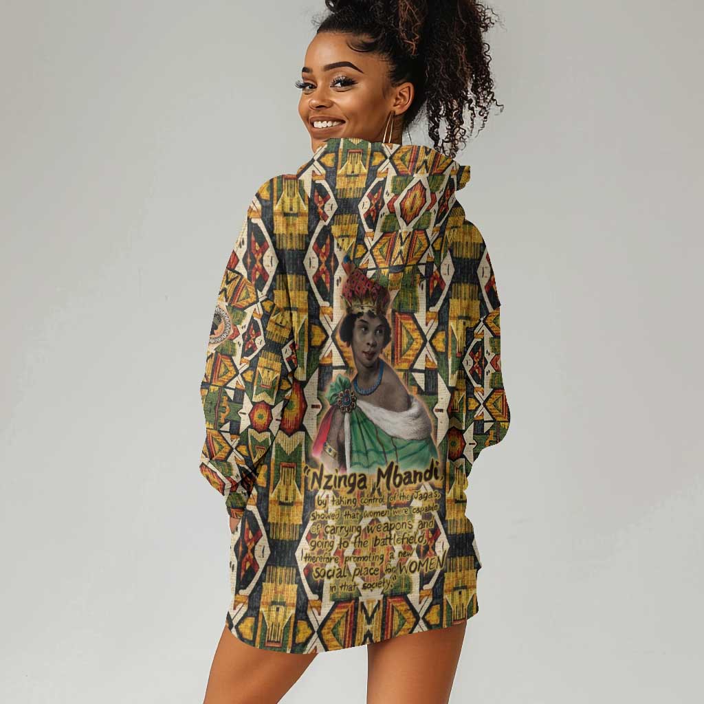 Queen Nzinga Hoodie Dress Mbandi Traditional Regal Portrait Empowerment Quote African Female Leadership - Wonder Print Shop
