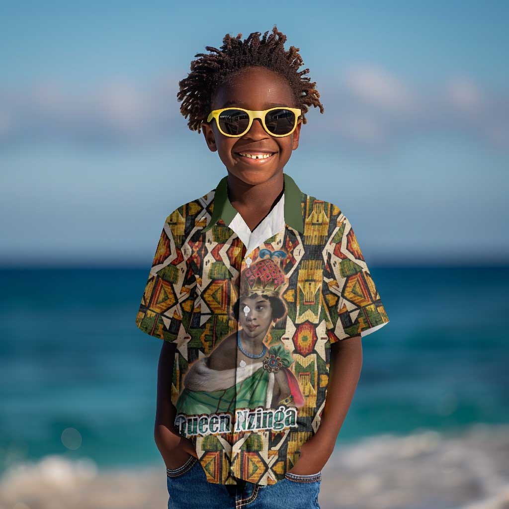 Queen Nzinga Kid Hawaiian Shirt Mbandi Traditional Regal Portrait Empowerment Quote African Female Leadership - Wonder Print Shop
