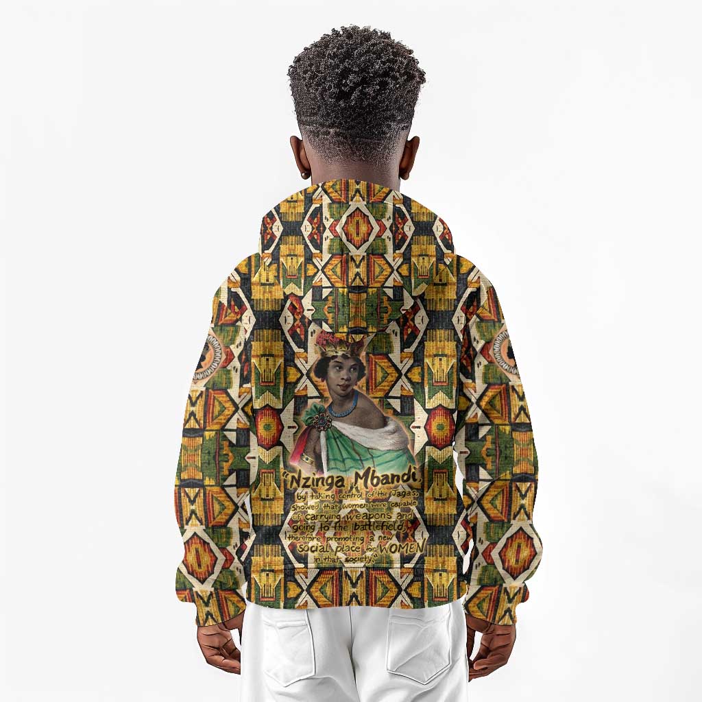 Queen Nzinga Kid Hoodie Mbandi Traditional Regal Portrait Empowerment Quote African Female Leadership - Wonder Print Shop