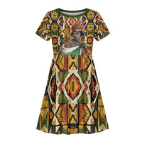 Queen Nzinga Kid Short Sleeve Dress Mbandi Traditional Regal Portrait Empowerment Quote African Female Leadership - Wonder Print Shop