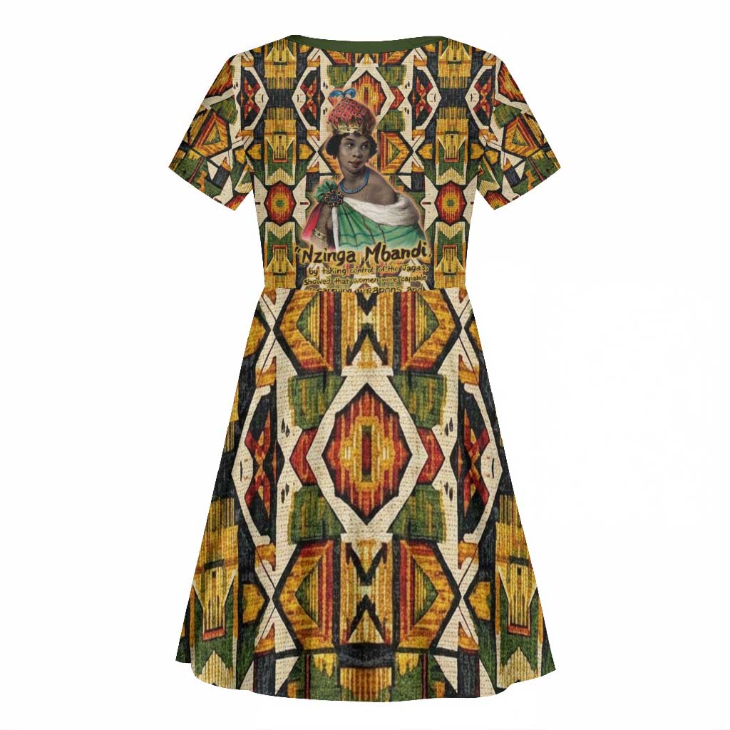 Queen Nzinga Kid Short Sleeve Dress Mbandi Traditional Regal Portrait Empowerment Quote African Female Leadership - Wonder Print Shop