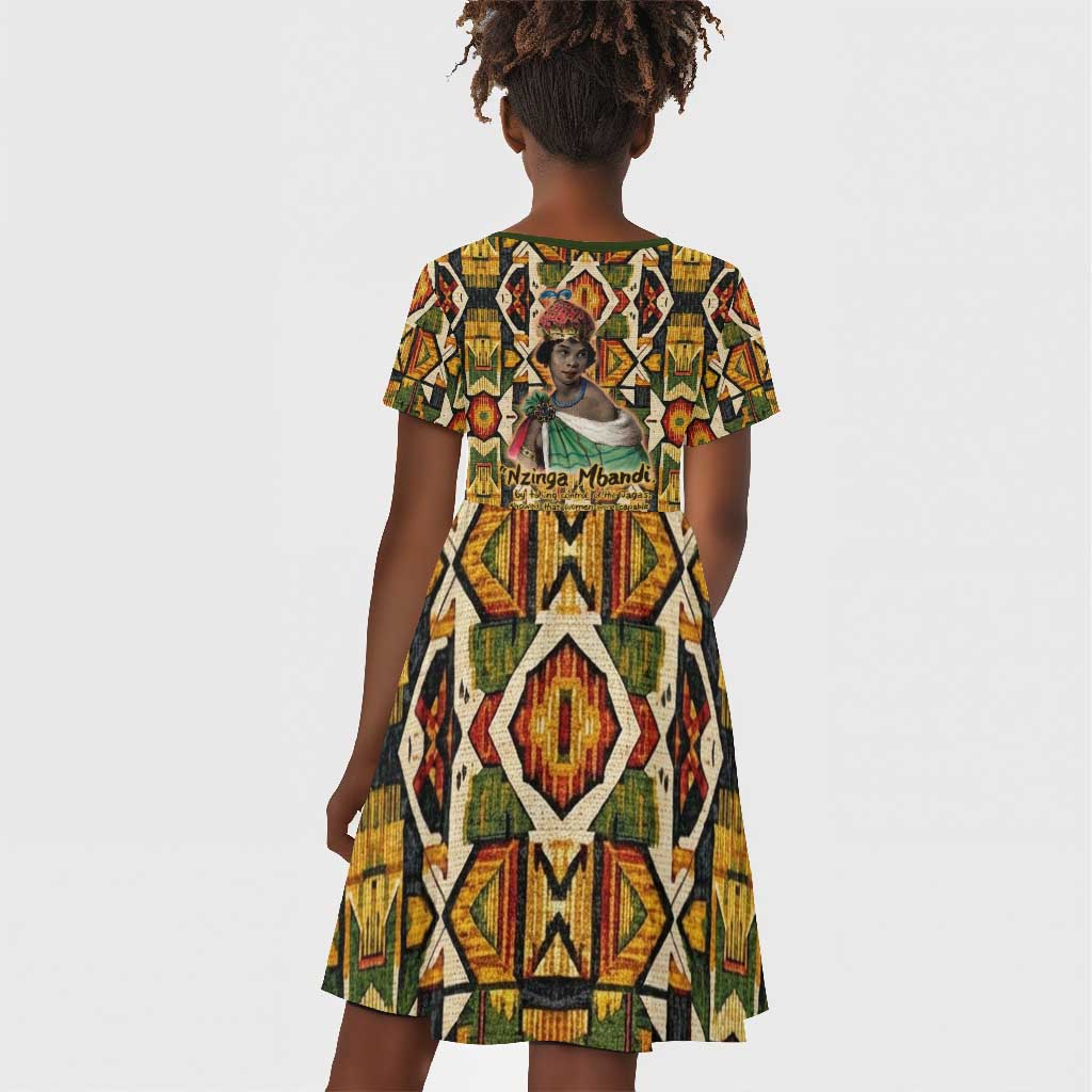 Queen Nzinga Kid Short Sleeve Dress Mbandi Traditional Regal Portrait Empowerment Quote African Female Leadership - Wonder Print Shop