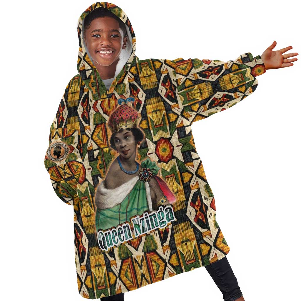 Queen Nzinga Kid Wearable Blanket Hoodie Mbandi Traditional Regal Portrait Empowerment Quote African Female Leadership - Wonder Print Shop
