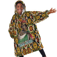 Queen Nzinga Kid Wearable Blanket Hoodie Mbandi Traditional Regal Portrait Empowerment Quote African Female Leadership - Wonder Print Shop
