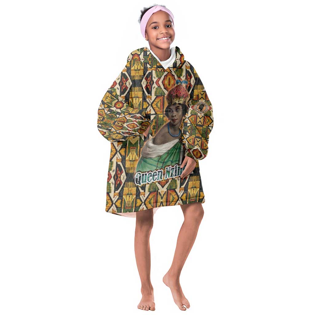 Queen Nzinga Kid Wearable Blanket Hoodie Mbandi Traditional Regal Portrait Empowerment Quote African Female Leadership - Wonder Print Shop