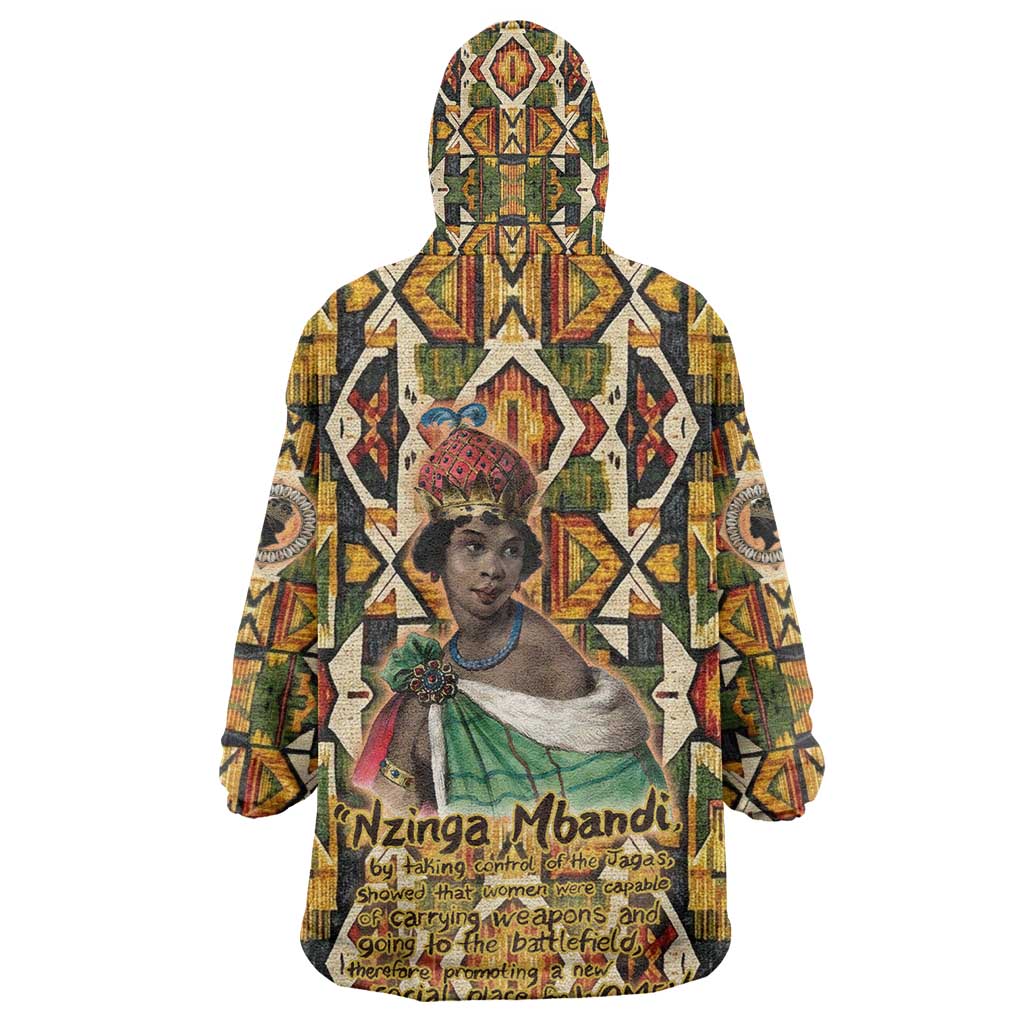 Queen Nzinga Kid Wearable Blanket Hoodie Mbandi Traditional Regal Portrait Empowerment Quote African Female Leadership - Wonder Print Shop