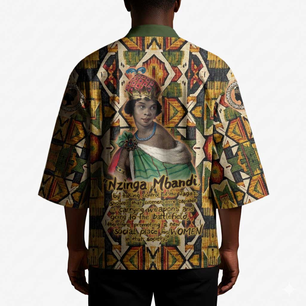 Queen Nzinga Kimono Mbandi Traditional Regal Portrait Empowerment Quote African Female Leadership - Wonder Print Shop