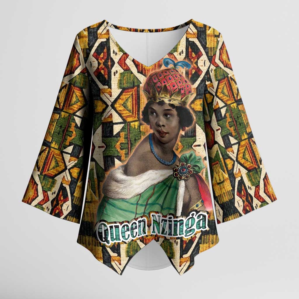 Queen Nzinga Kimono Sleeve Blouse Mbandi Traditional Regal Portrait Empowerment Quote African Female Leadership - Wonder Print Shop