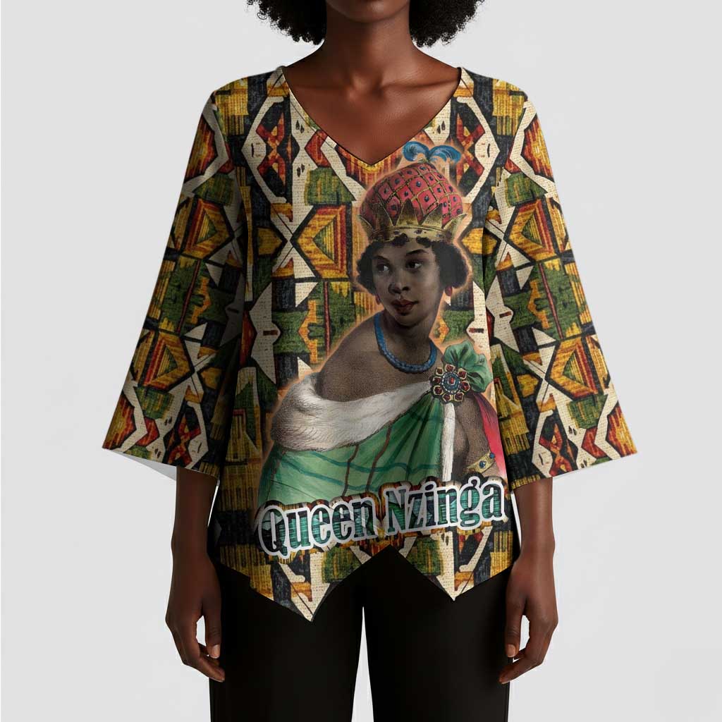 Queen Nzinga Kimono Sleeve Blouse Mbandi Traditional Regal Portrait Empowerment Quote African Female Leadership - Wonder Print Shop