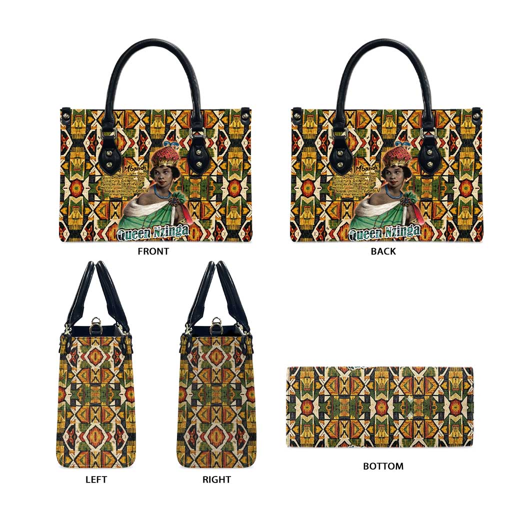 Queen Nzinga Leather Bag Mbandi Traditional Regal Portrait Empowerment Quote African Female Leadership - Wonder Print Shop